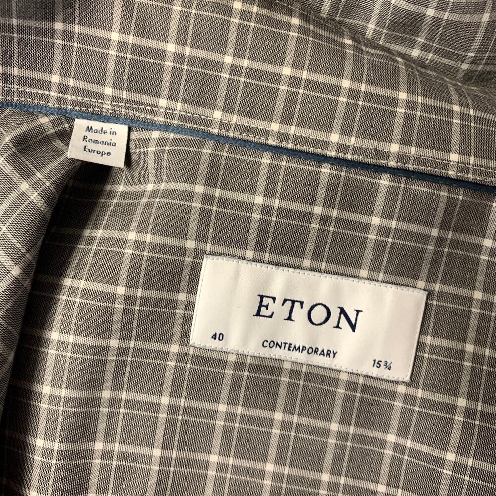 ETON Size 40 Grey White Plaid Cotton Button Up Long Sleeve Shirt - Picture 4 of 6